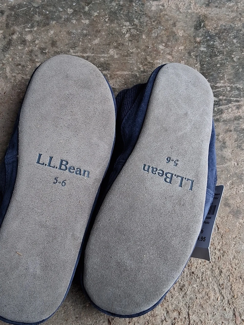 NWT L.L. Bean Navy Kids Sweater Fleece Slippers with Plaid Bear Applique Sz. 5-6